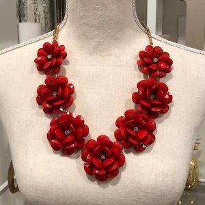 Red bold flower statement necklace